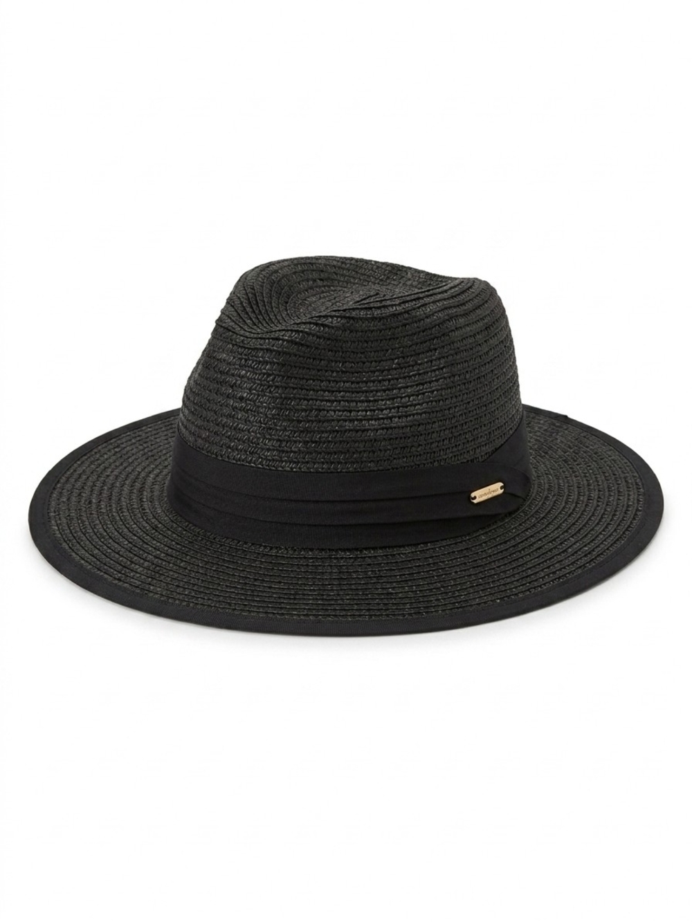 Woven Black Straw Fedora Hat with Ribbon Band